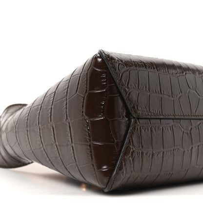 Jimmy Choo Calfskin Crocodile Embossed Small Diamond Hobo Chocolate 8 of 9