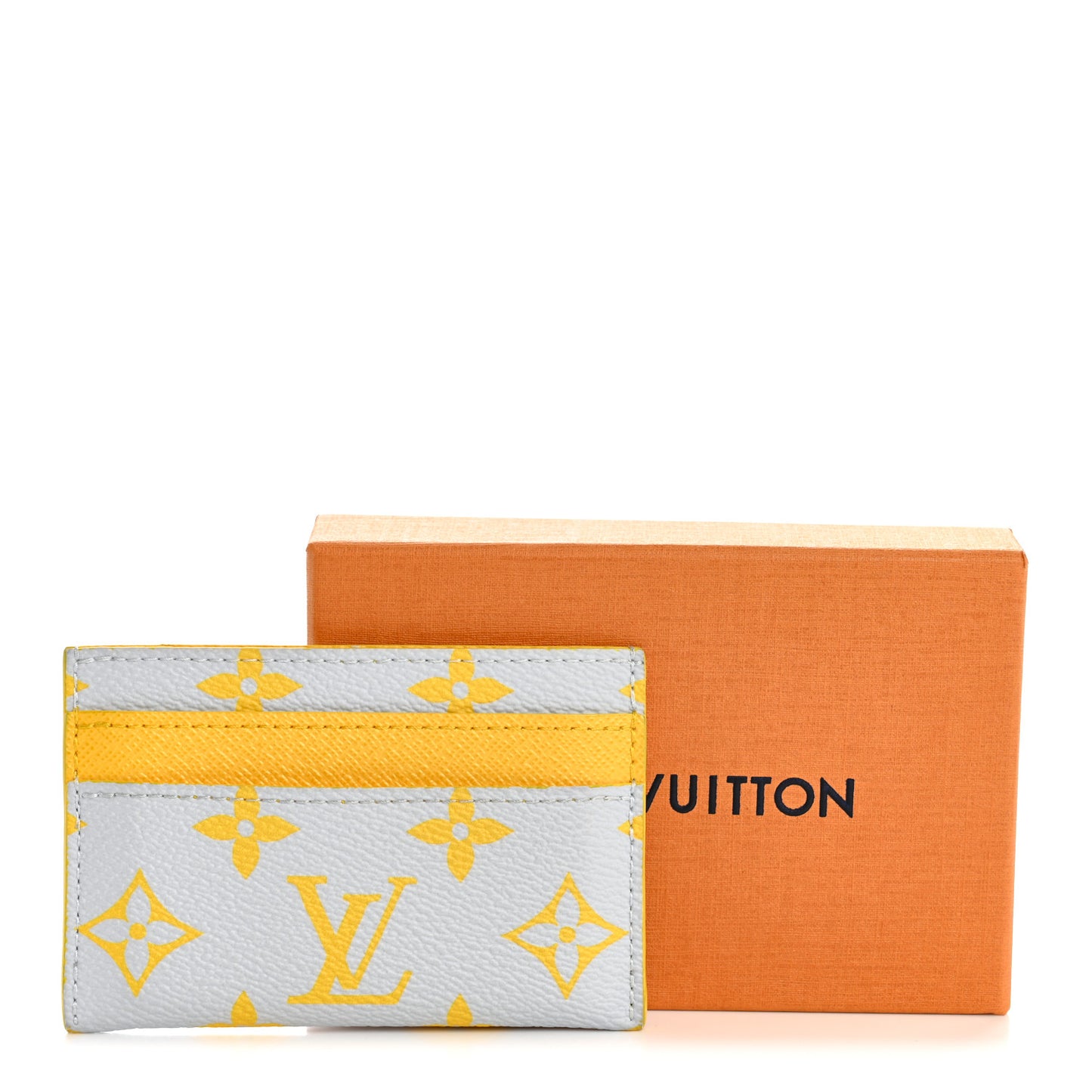 Monogram Glow Double Card Holder Gray Yellow