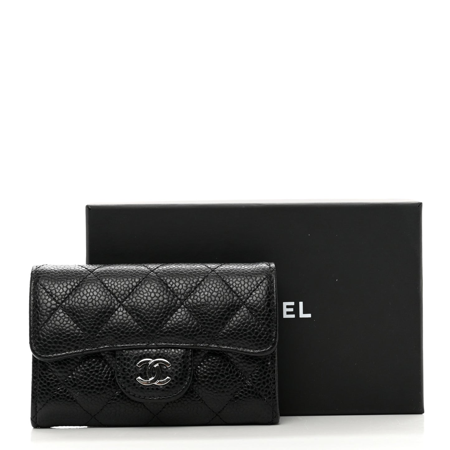 Caviar Quilted Flap Card Holder Wallet Black