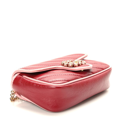 Gucci Azalea Calfskin Enamel Matelasse Diagonal Super Mini Torchon GG Marmont Shoulder Bag New Cherry Red Wild Rose 4 of 10