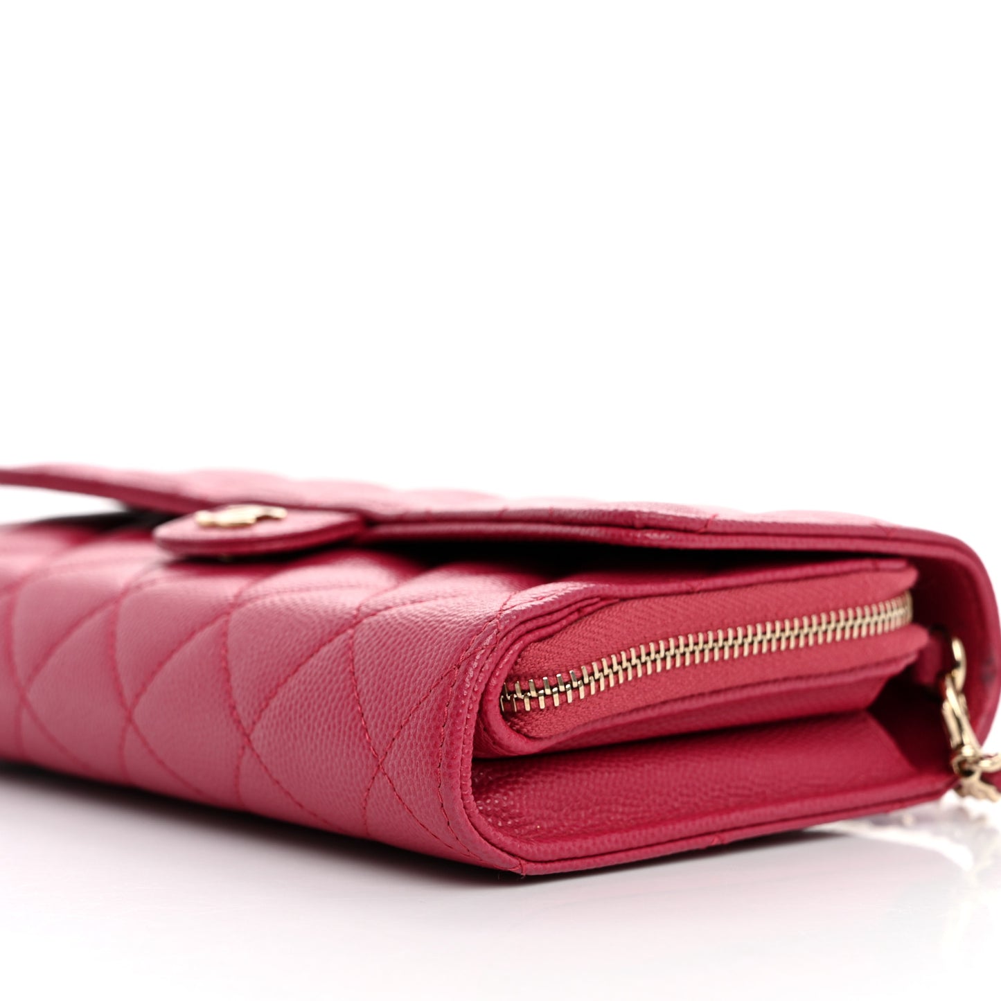 Caviar Quilted Phone Holder Wallet on Removable Chain Dark Pink