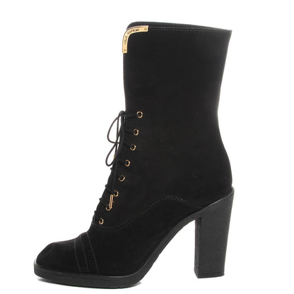Louis Vuitton Suede Lace Up Ankle Boots 37.5 Black 1 of 8