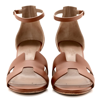 Hermes Calfskin Legend Wedge Sandals 38.5 Gold 2 of 18