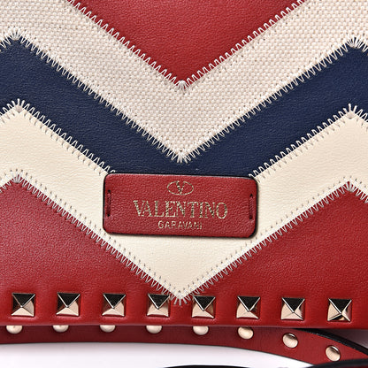 Valentino Garavani Calfskin Canvas Zig Zag Print Rockstud Flip Lock Camera Crossbody Bag Red Blue 9 of 11