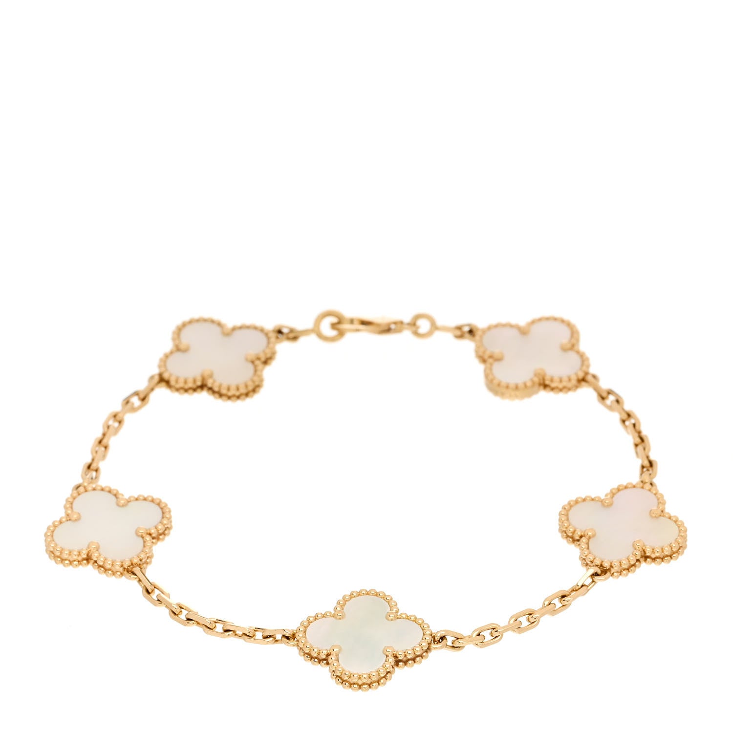 Van Cleef & Arpels 18K Yellow Gold Mother of Pearl 5 Motifs Vintage Alhambra Bracelet 1 of 5