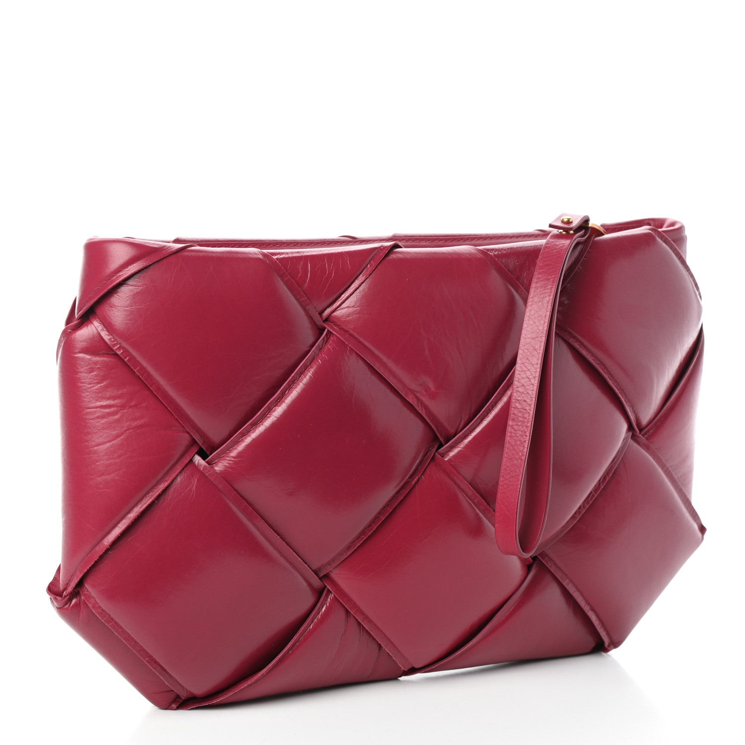 Bottega Veneta Paper Calfskin Maxi Intrecciato Padded Pouch Clutch Amaranto 3 of 8