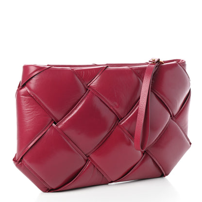 Bottega Veneta Paper Calfskin Maxi Intrecciato Padded Pouch Clutch Amaranto 3 of 8