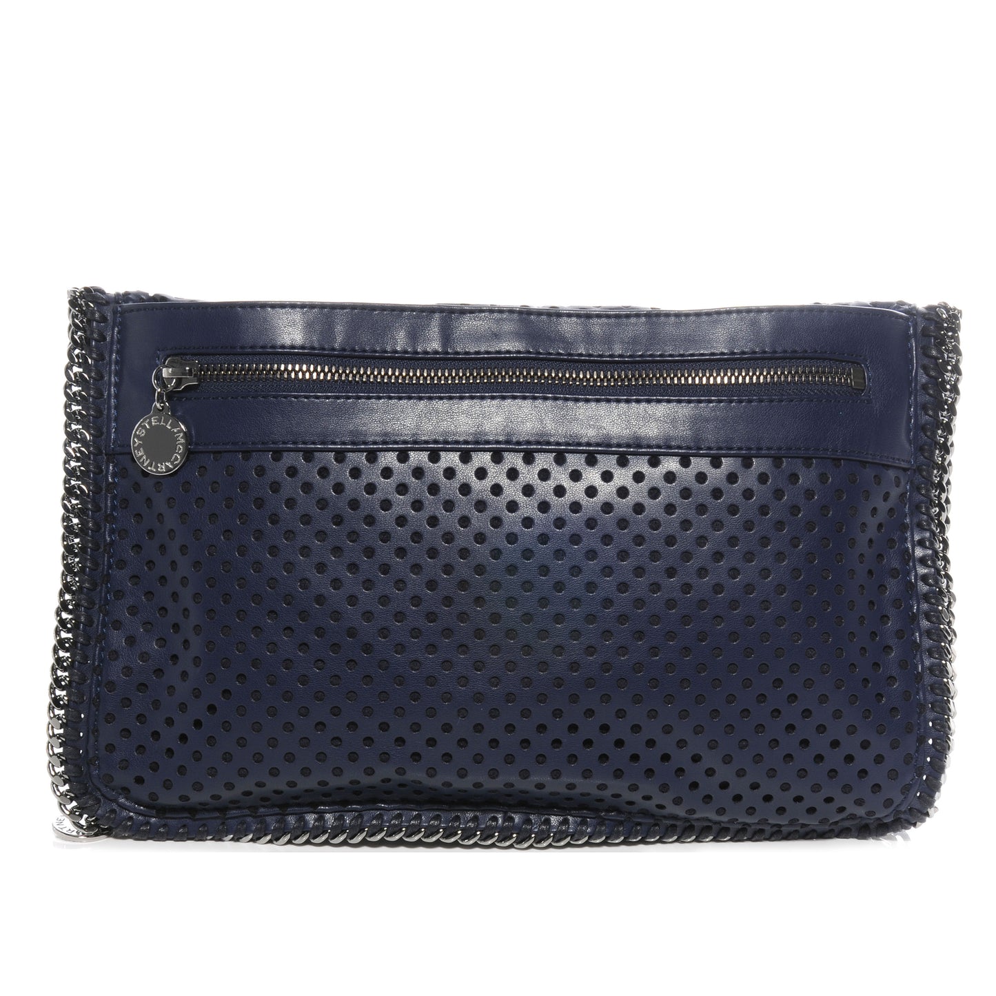 Faux Perforated Leather Fold Over Falabella Clutch Navy