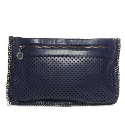 Stella McCartney Faux Perforated Leather Fold Over Falabella Clutch Navy 1 of 8