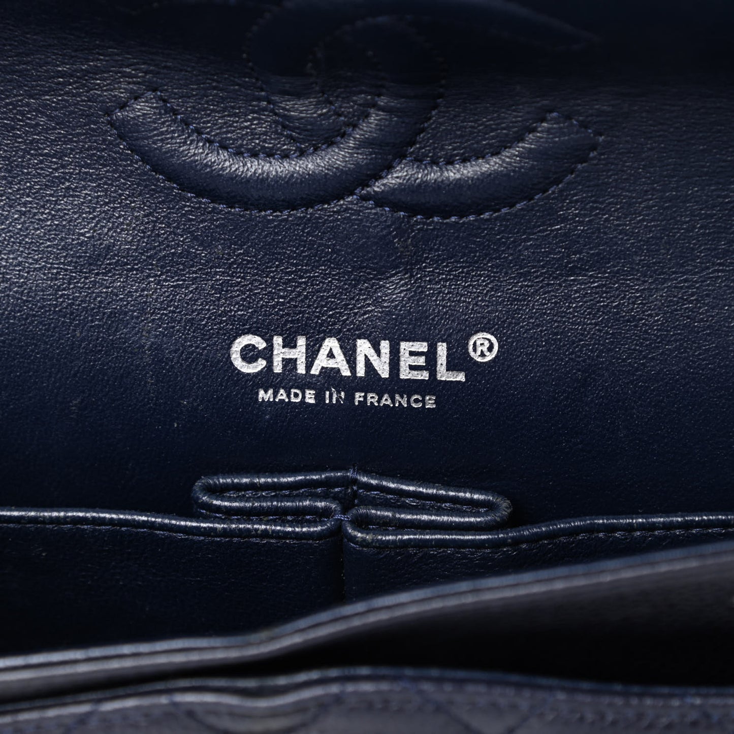Lambskin Quilted Medium Double Flap Navy