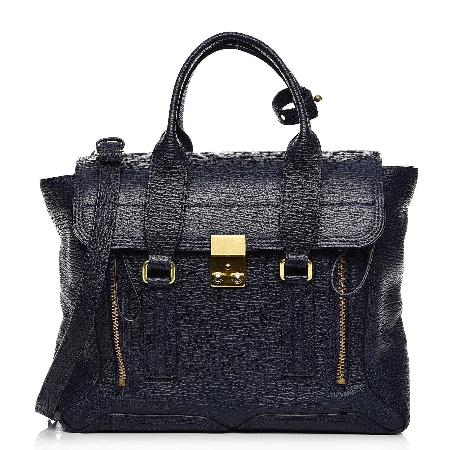 3.1 Phillip Lim 3.1 Textured Calfskin Medium Pashli Satchel Ink 1 of 9