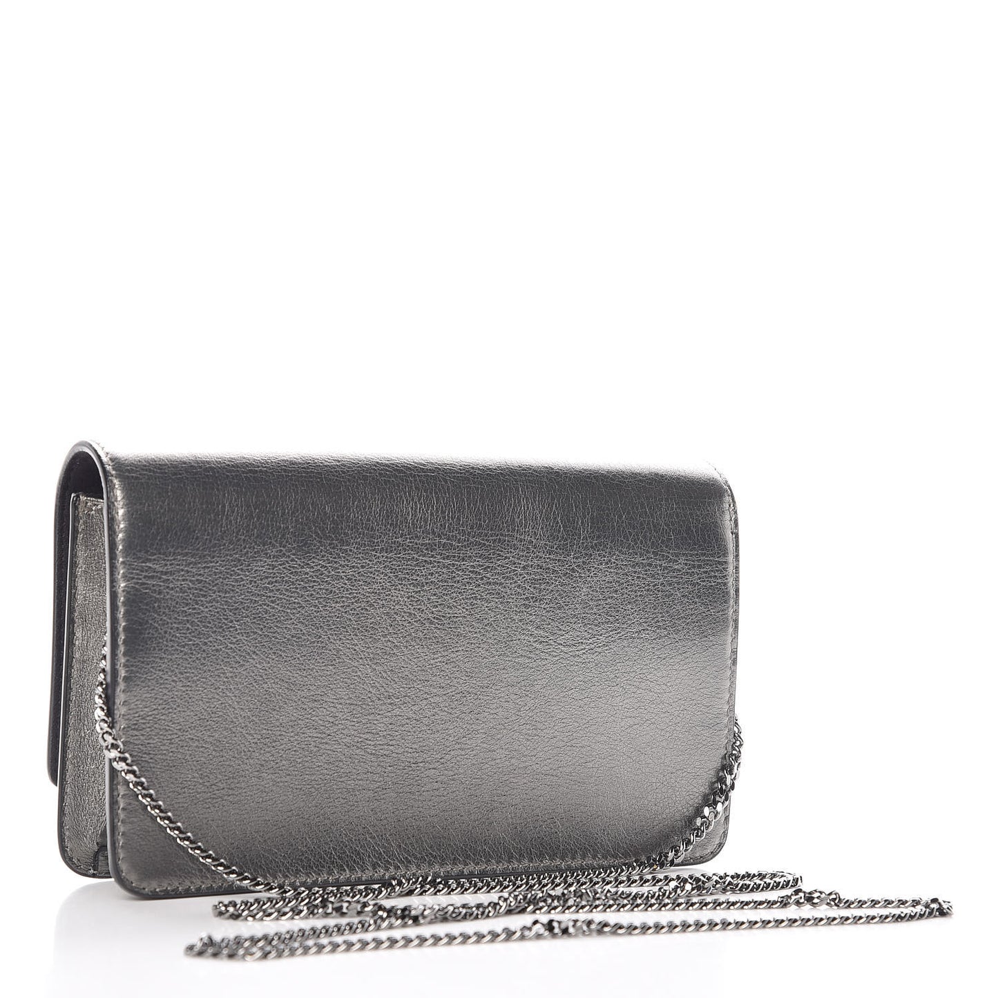 Glossy Calfskin Crystal Studded Tube Wallet On Chain Graphite