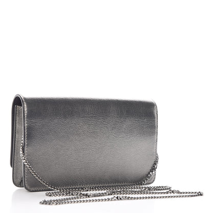 Fendi Glossy Calfskin Crystal Studded Tube Wallet On Chain Graphite 3 of 9