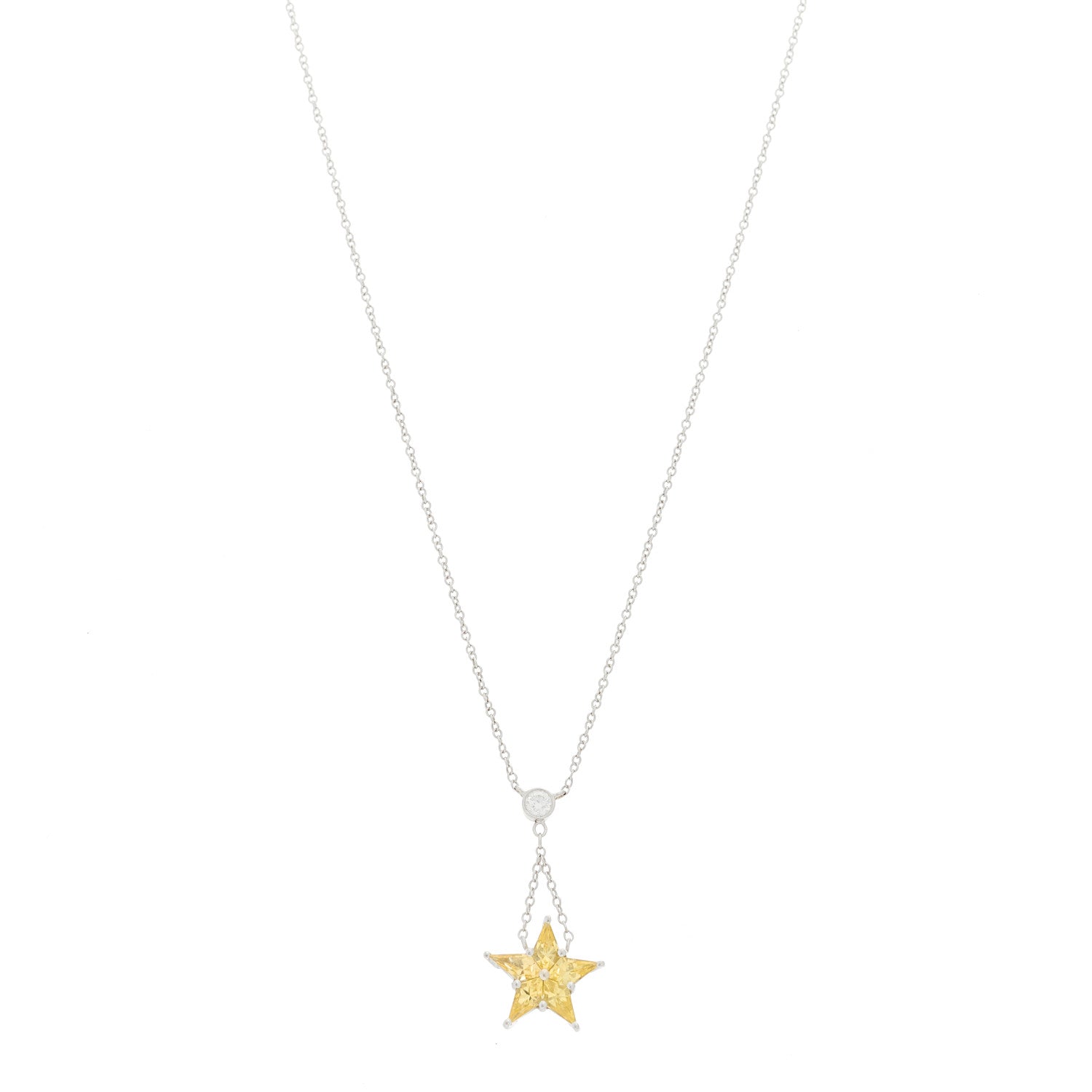 Tiffany Platinum Diamond Yellow Sapphire Star Drop Necklace 1 of 5