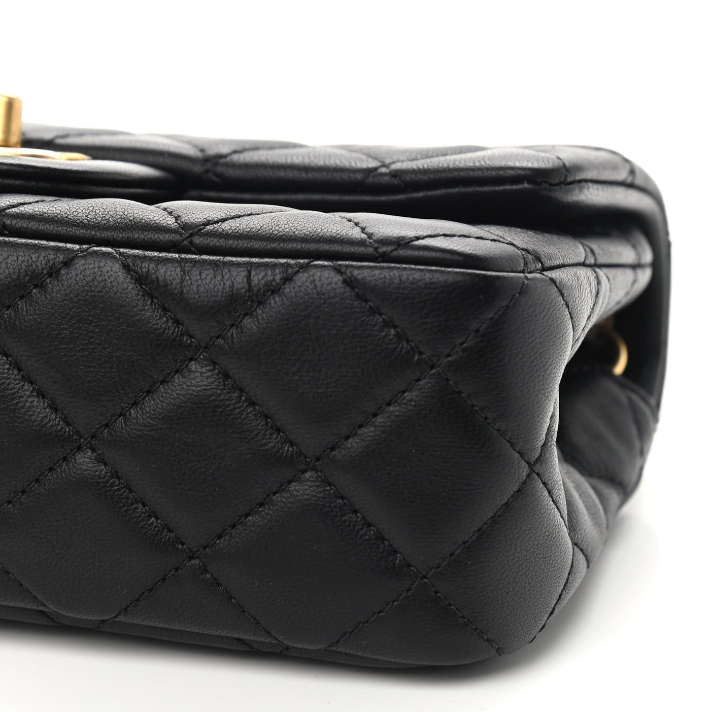 Lambskin Quilted Mini Rectangular Pearl Crush Flap Black