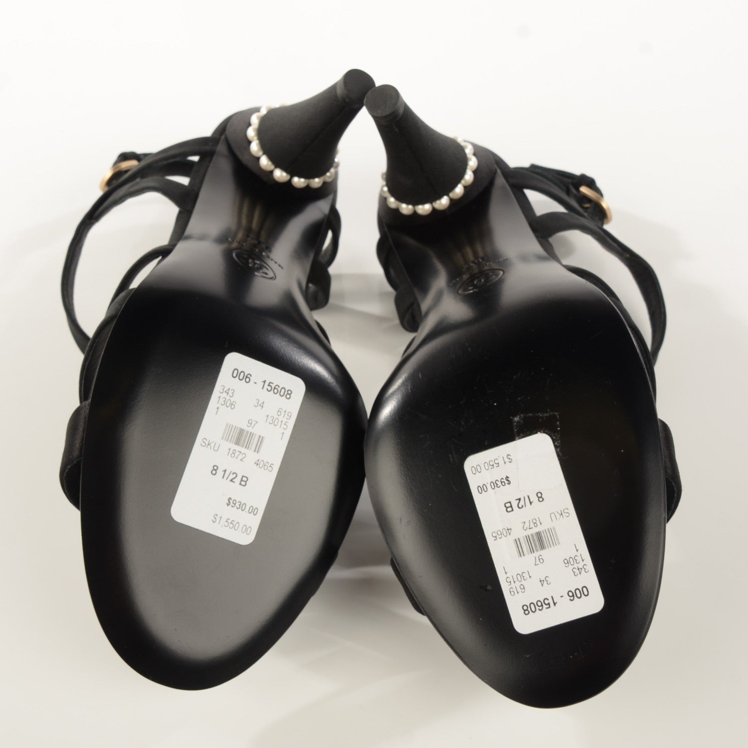 Chanel Satin Pearl Crystal Sandals 38.5 Black 5 of 7