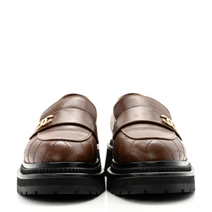 Chanel Calfskin Quilted CC Mocassin Loafers 38.5 Brown 2 of 10
