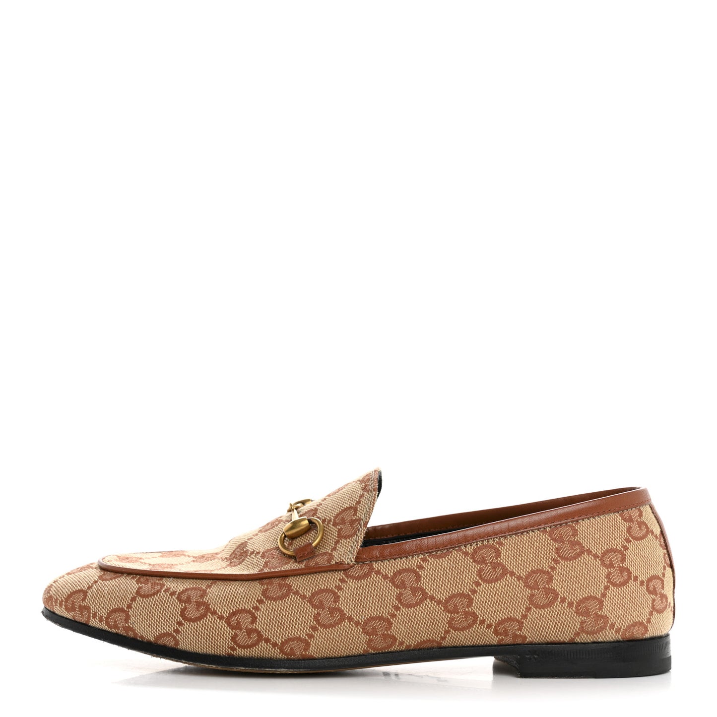 Canvas GG Monogram Horsebit Womens Jordaan Loafers 38 Beige Ruggine Rust