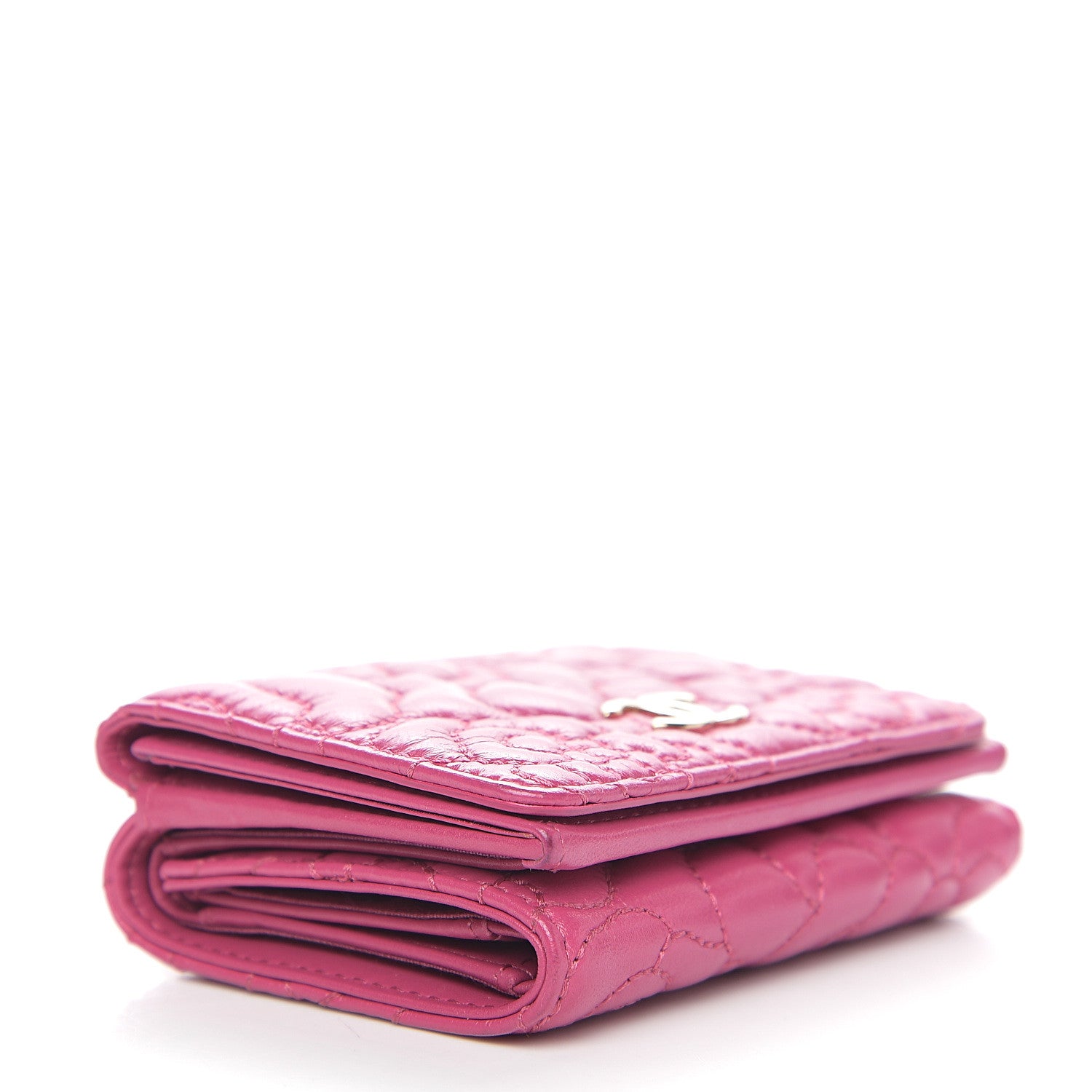 Chanel Lambskin Camellia Embossed Compact Wallet Fuchsia 3 of 8