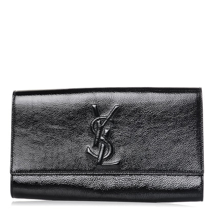 Saint Laurent Textured Patent Monogram Large Belle De Jour Clutch Black 1 of 8