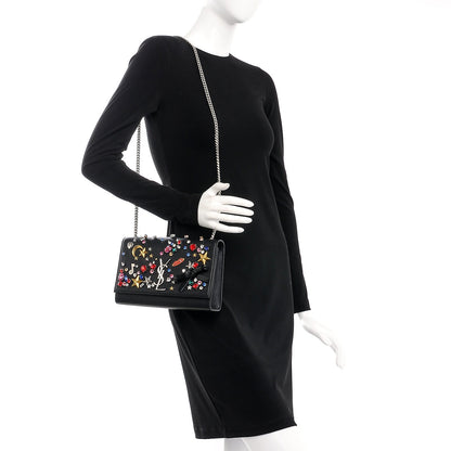 Saint Laurent Calfskin Embellished Medium Monogram Kate Satchel Black 2 of 7