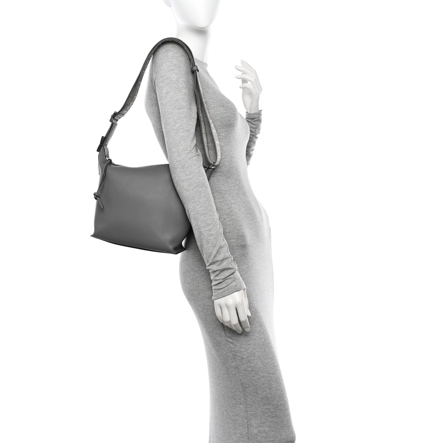 Supple Smooth Calfskin Jacquard Small Cubi Crossbody Bag Asphalt Grey