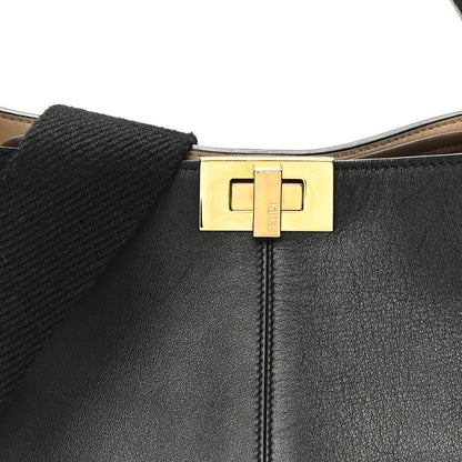 Fendi Vitello Seta Glazed Fabric FF 1974 Medium Peekaboo X-Lite Black Mogano Panna 8 of 12