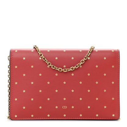 Christian Dior Calfskin Embossed Stars Wallet on Chain Rouge Gold 1 of 10