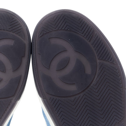 Chanel Suede Kidskin Womens CC Sneakers 37.5 White Blue 6 of 10