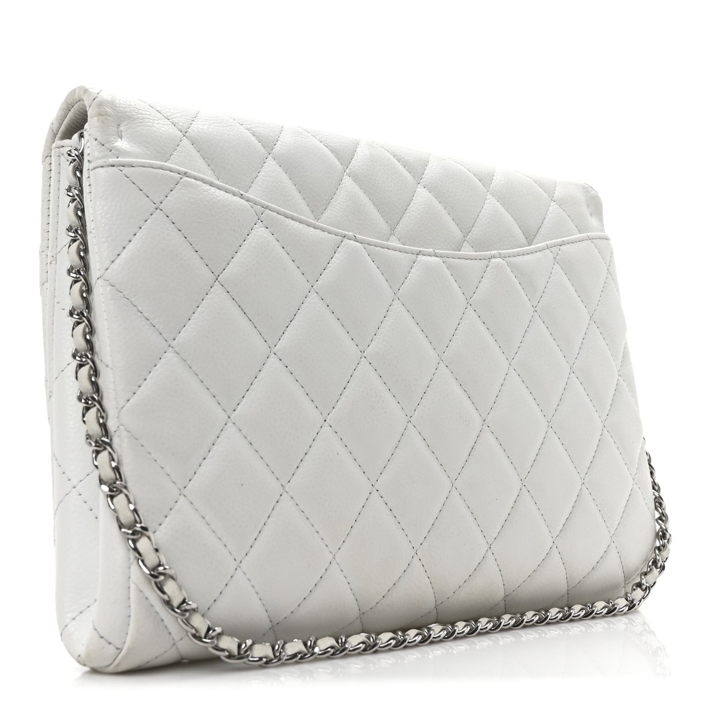 Caviar Quilted Clutch With Chain Flap White