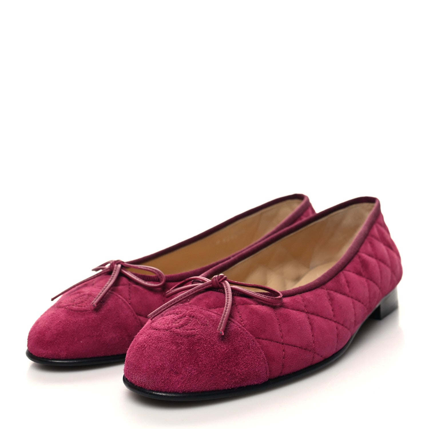 Chanel Suede Calfskin Quilted Cap Toe CC Ballerina Flats 39.5 Dark Pink 3 of 8