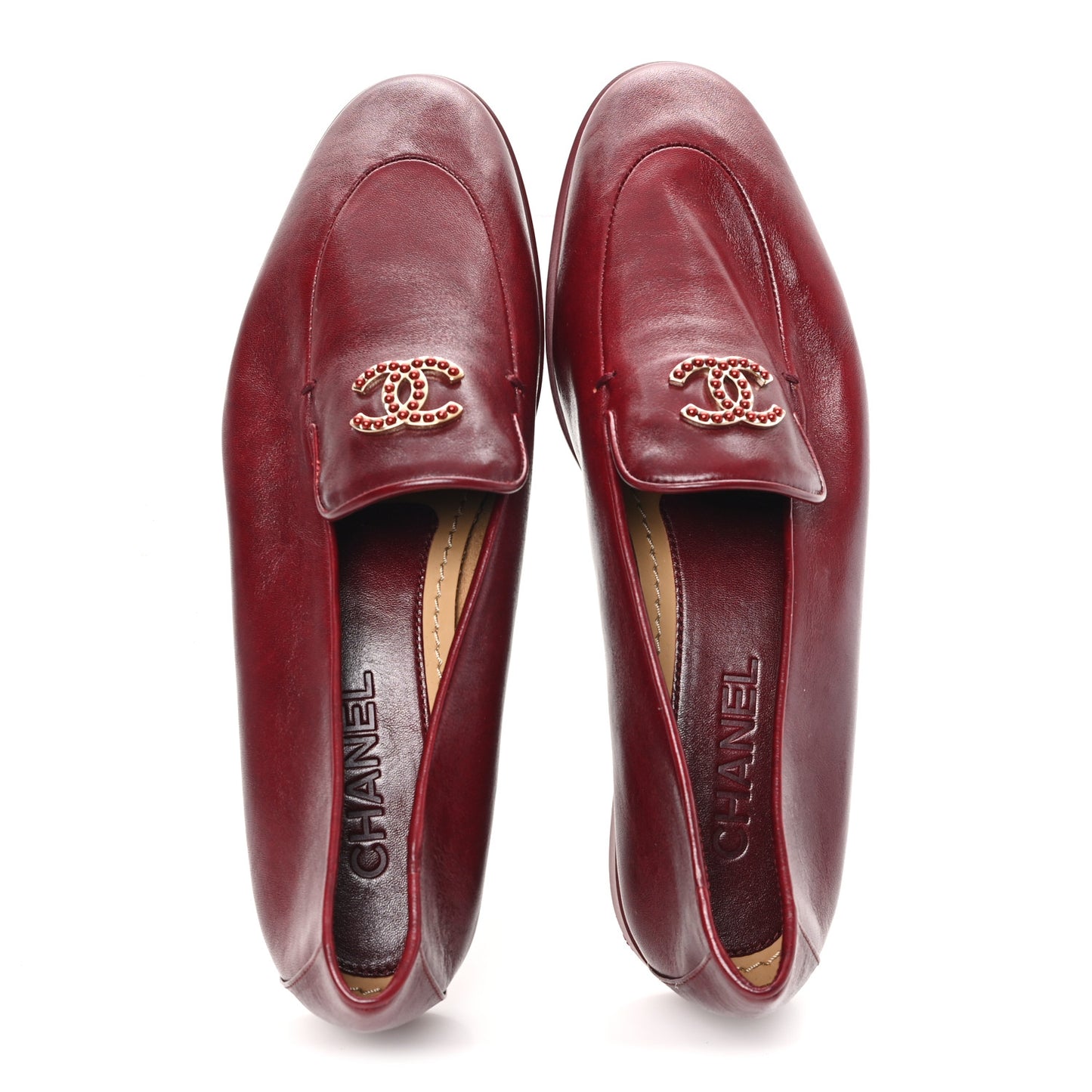 Shiny Calfskin CC Mocassin Loafers 40 Red