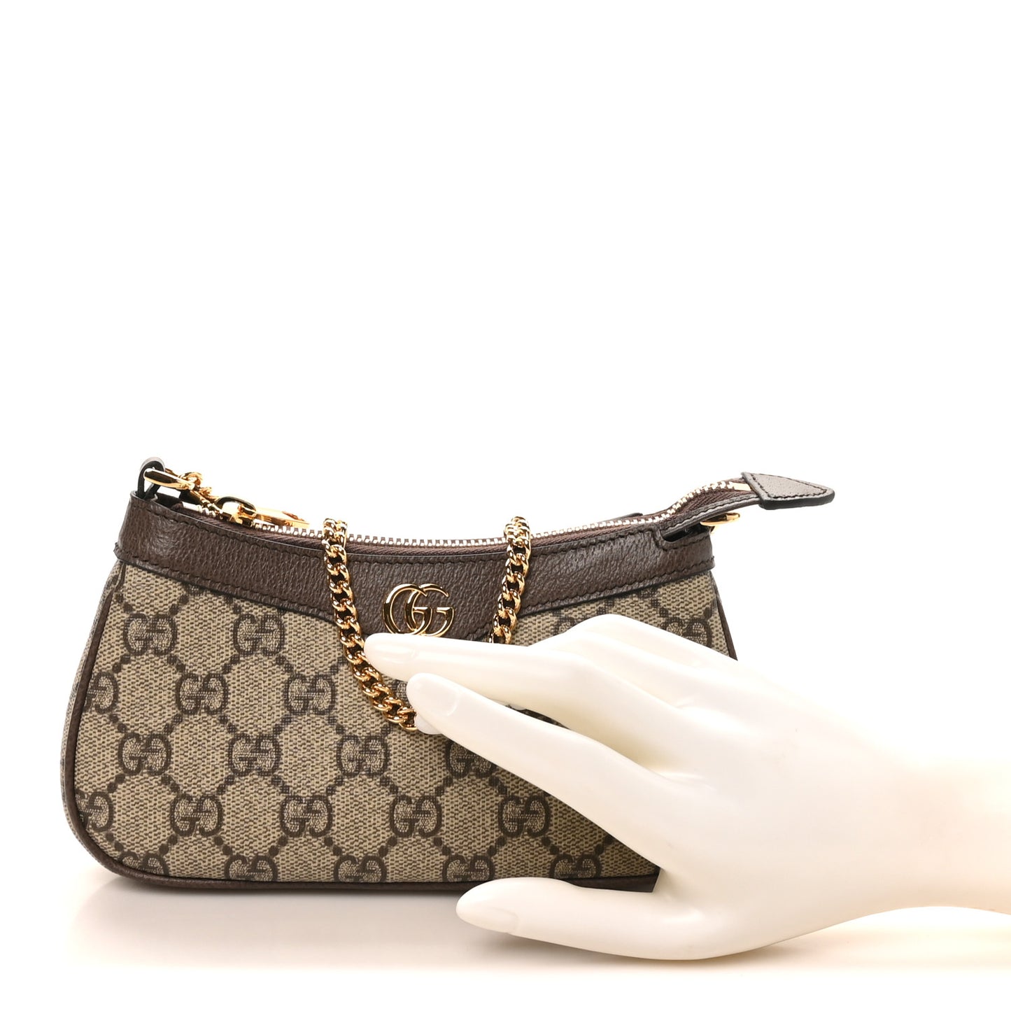 GG Supreme Monogram Textured Dollar Calfskin Mini Ophidia Chain Bag Beige Ebony