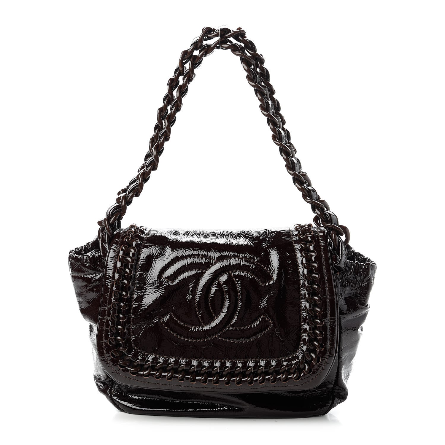 Chanel Crinkled Patent Modern Chain Flap Dark Brown 1 of 10