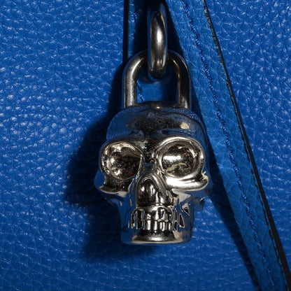 Alexander McQueen Pebbled Calfskin Small Skull Padlock Zip Around Tote Blue 8 of 9