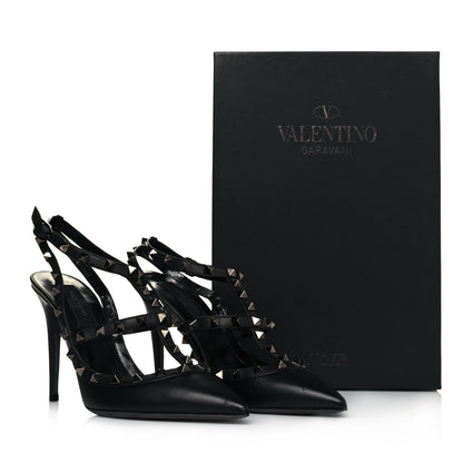 Valentino Garavani Calfskin Nappa Rockstud Ankle Strap 100mm Pumps 37.5 Black 7 of 7