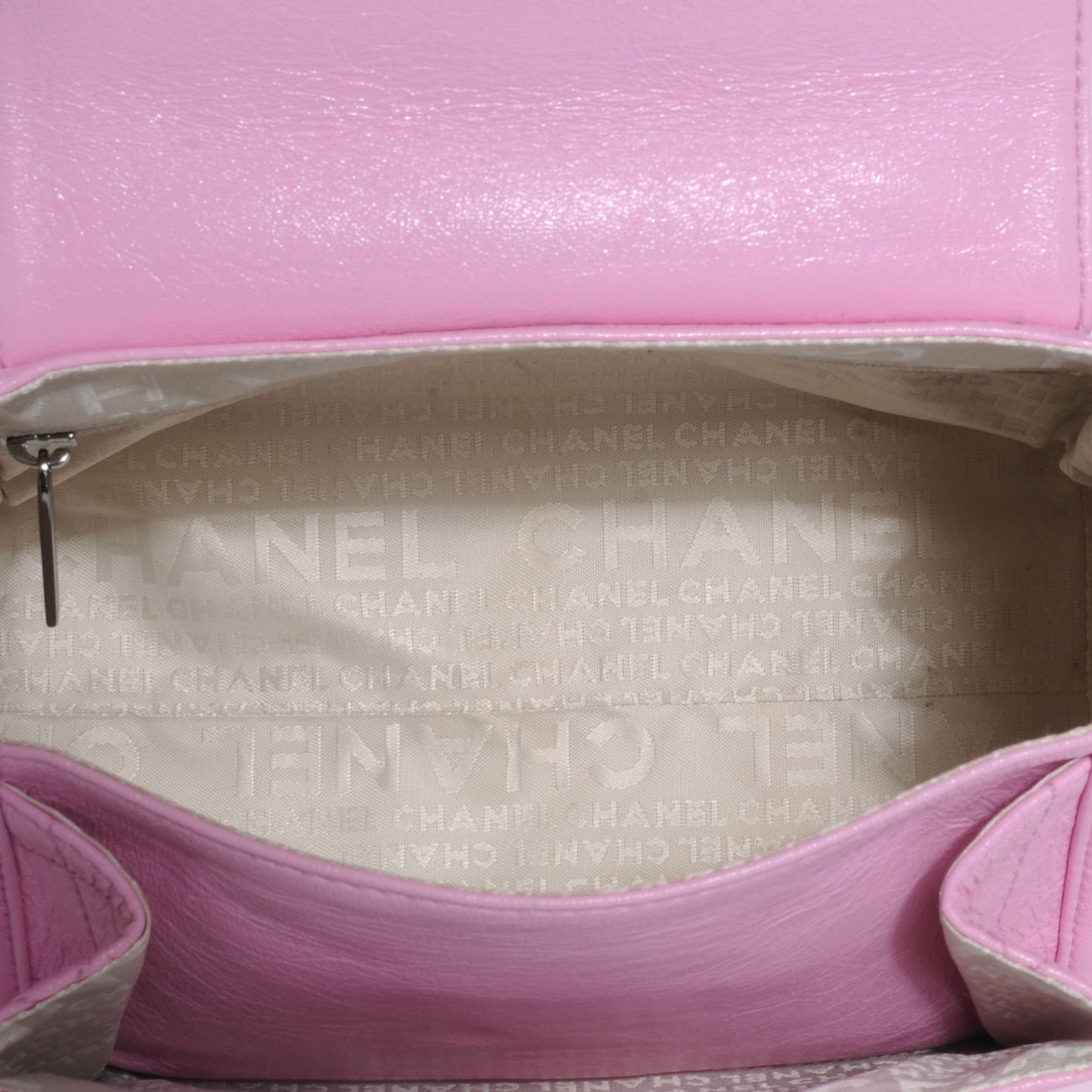 Glazed Calfskin Quilted Lucky Charms Accordion Flap Pink