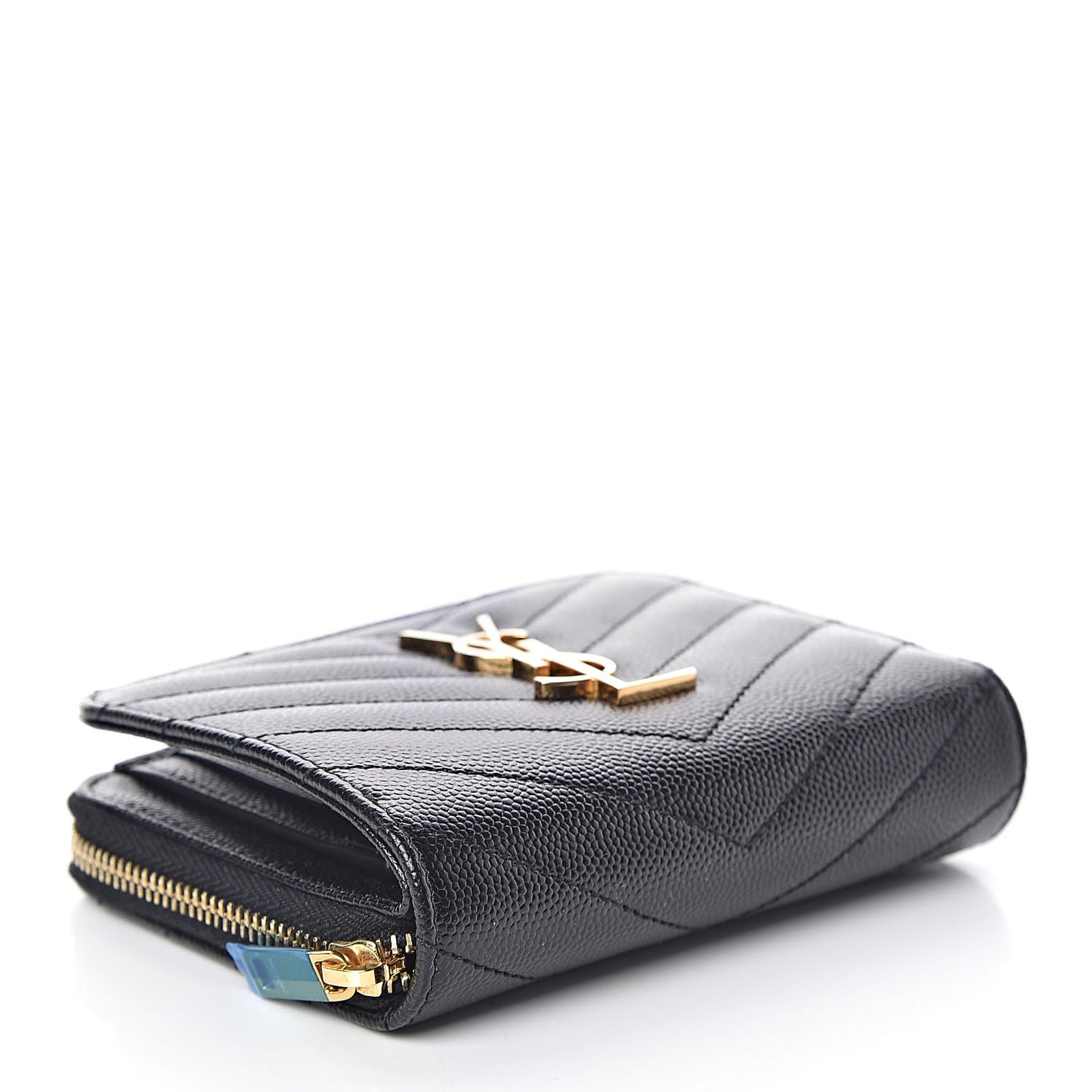 Grain De Poudre Matelasse Chevron Monogram Compact Zip Around Wallet Black