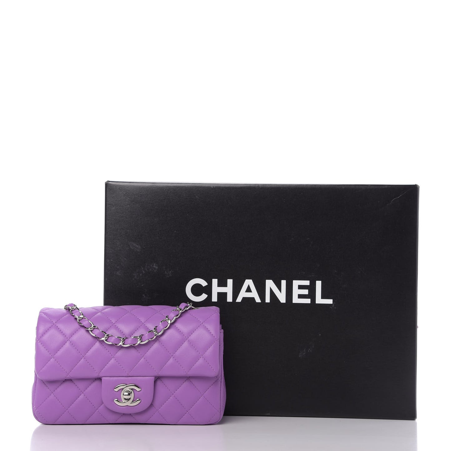 Lambskin Quilted Mini Rectangular Flap Purple