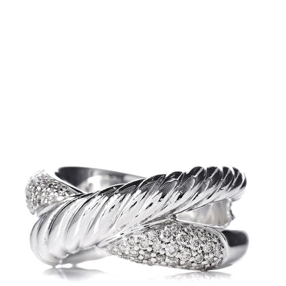 David Yurman Sterling Silver Diamond Crossover Cable Ring 54 7 3 of 5