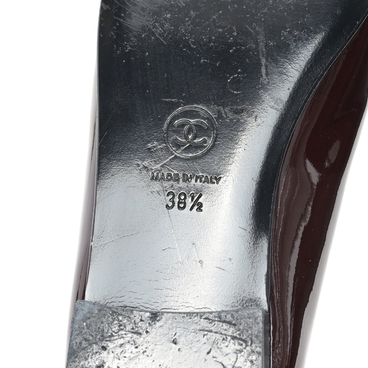 Patent Calfskin CC Cap Toe Ballerina Flats 38.5 Burgundy