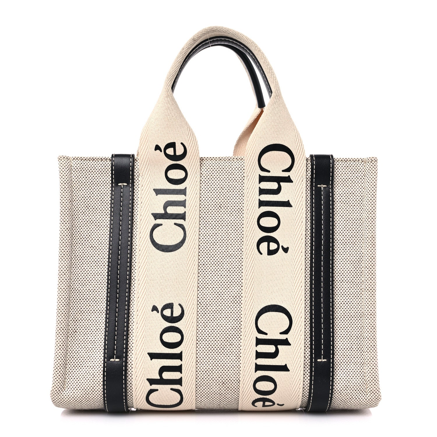 Chloe Cotton Calfskin Small Woody Ribbon Tote White Blue 1 of 14
