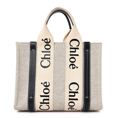 Chloe Cotton Calfskin Small Woody Ribbon Tote White Blue 1 of 14