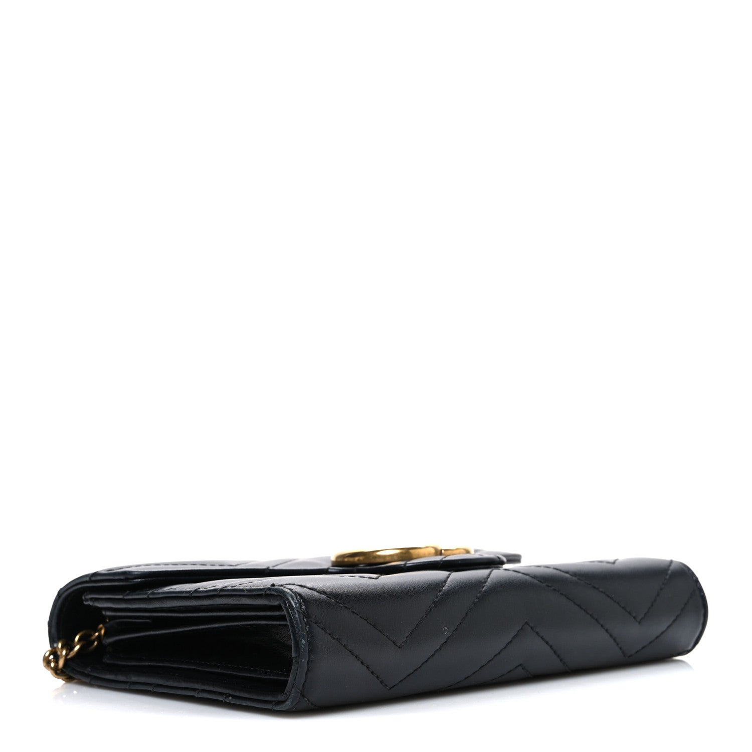 Gucci Calfskin Matelasse GG Marmont Chain Wallet Black 3 of 9