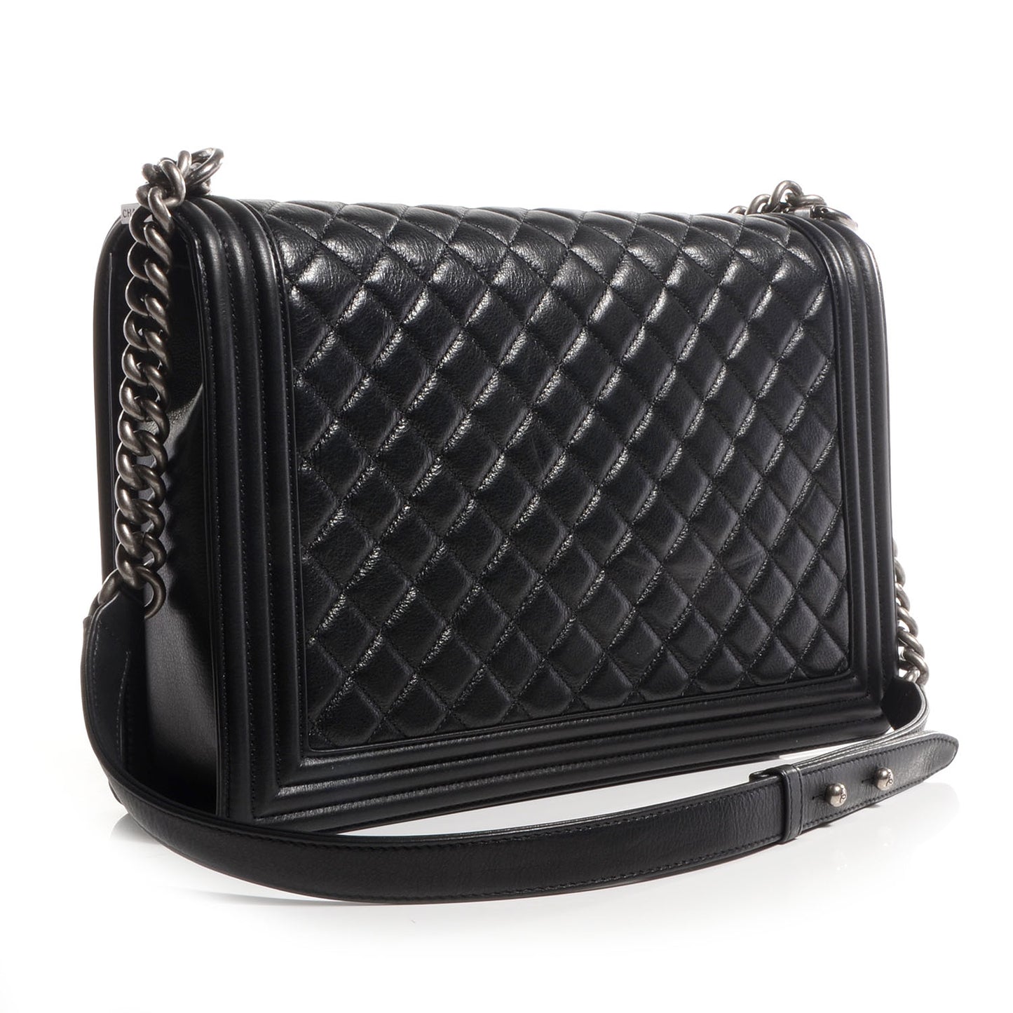 Metallic Calfskin Large Boy Flap Black
