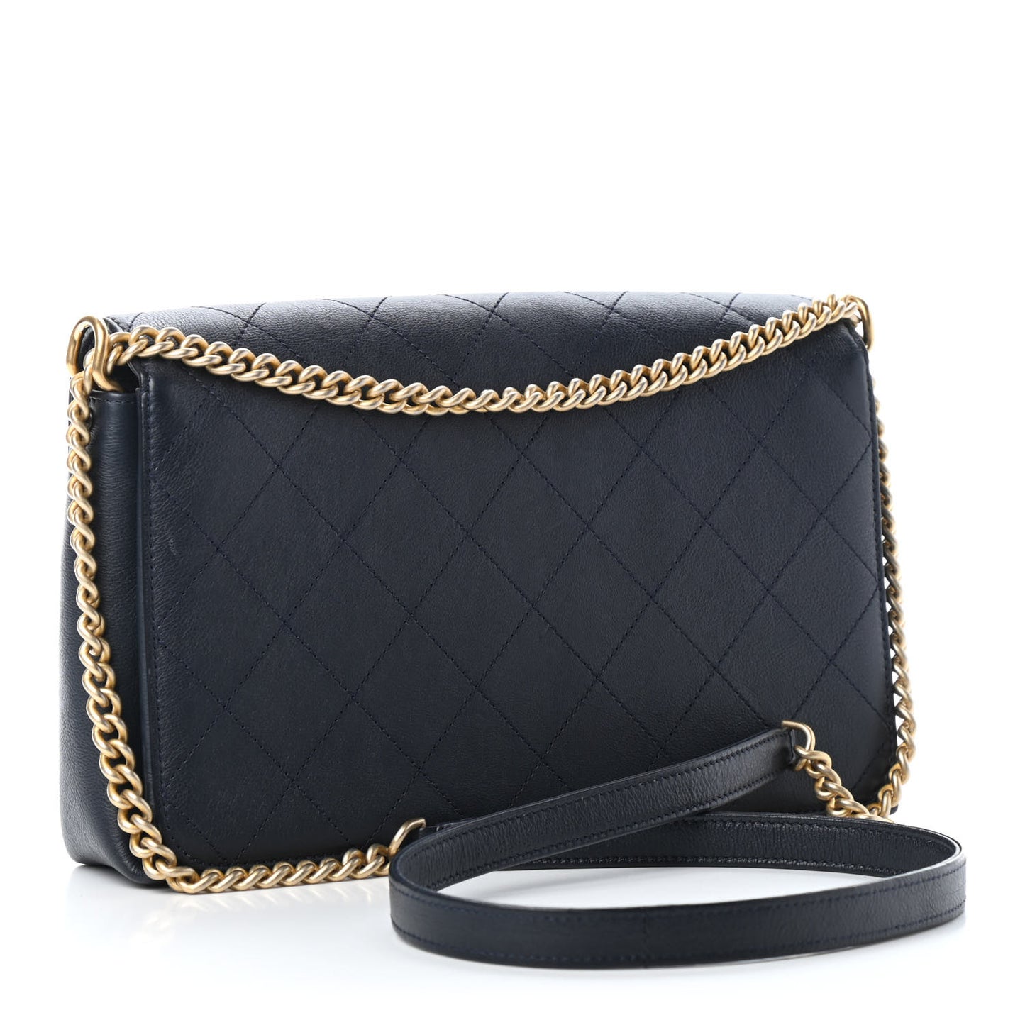 Calfskin Stitched Straight Lines Flap Navy