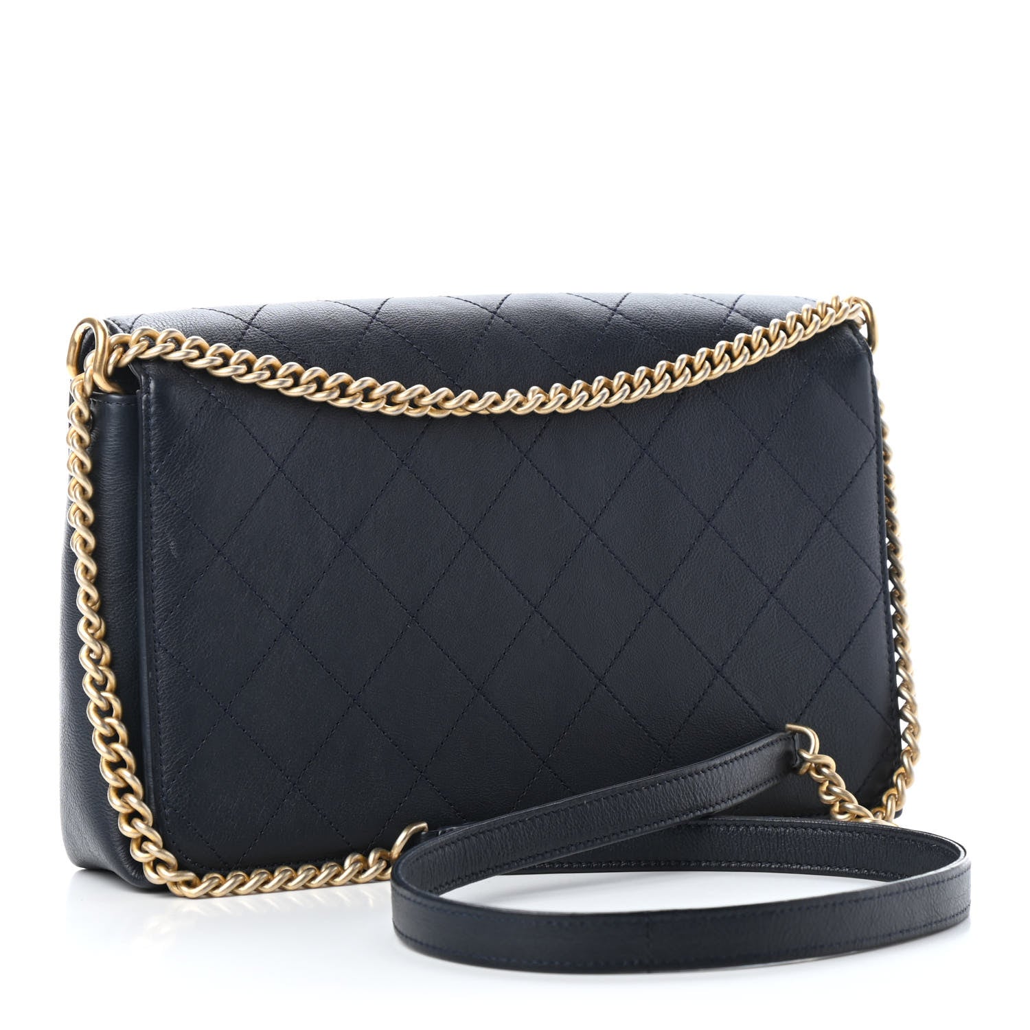 Chanel Calfskin Stitched Straight Lines Flap Navy 2 of 6