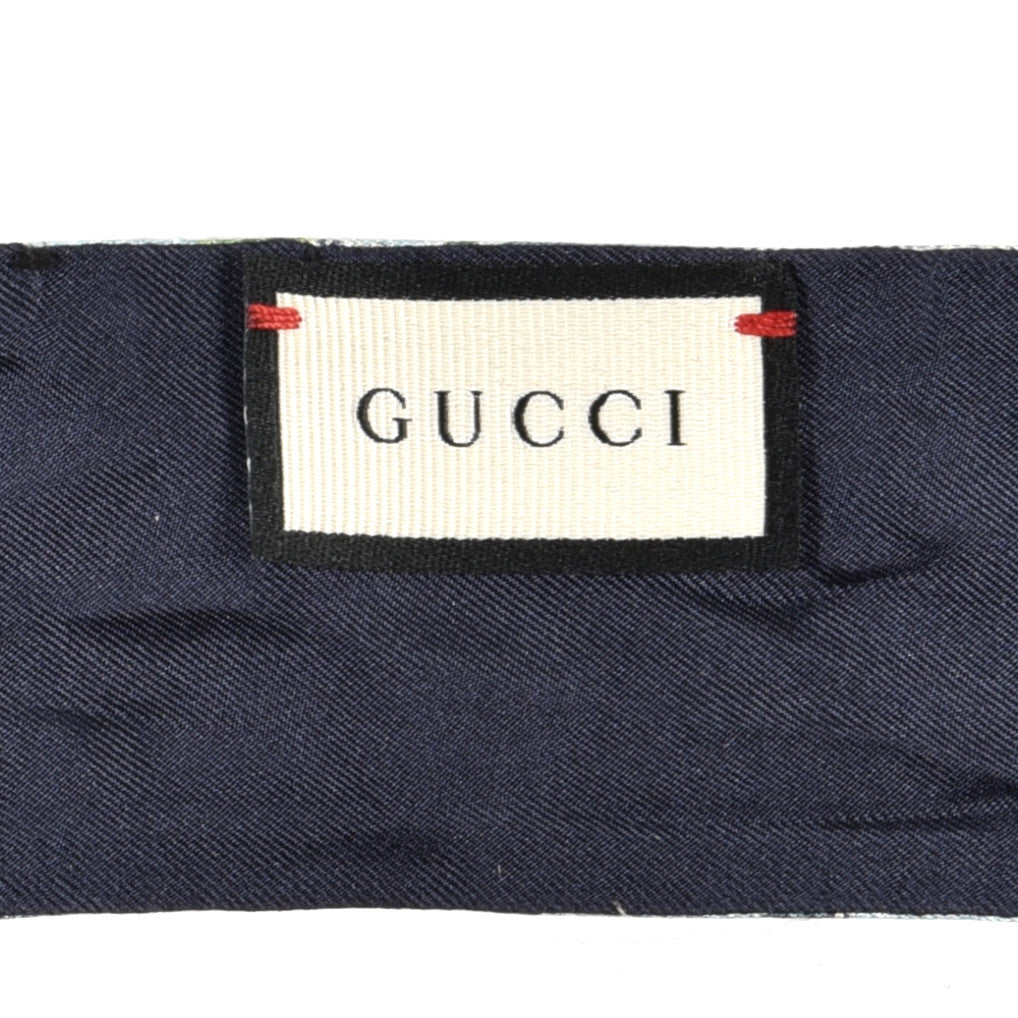 Gucci Silk Twill GG Monogram Bloomy GG Neck Bow Scarf Midnight Blue Sky Blue 3 of 3