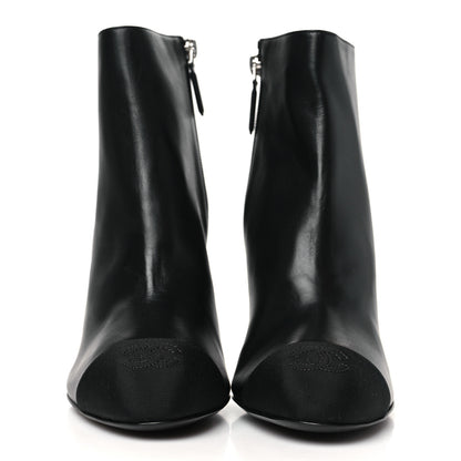 Chanel Lambskin Grosgrain Pearl Ankle Boots 40 Black 3 of 10