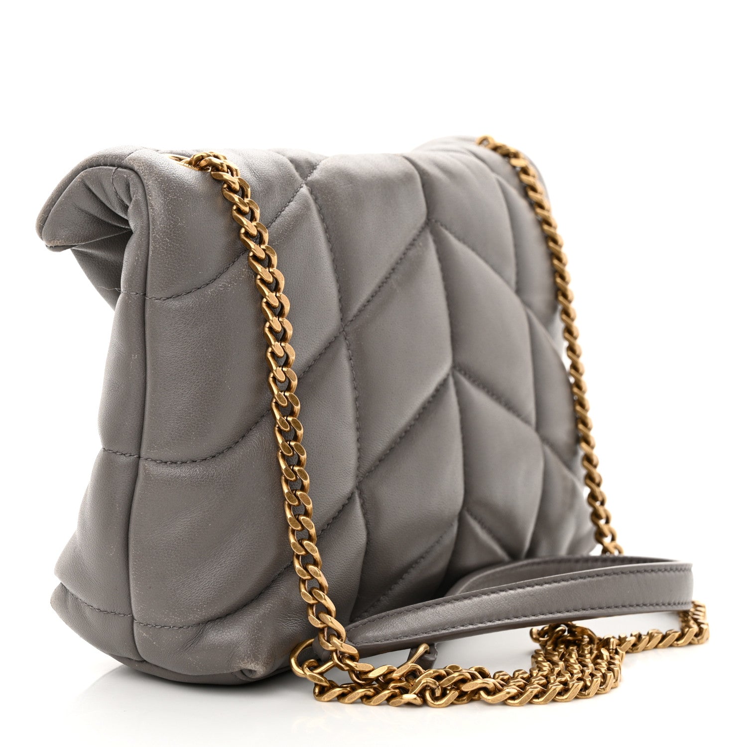Saint Laurent Lambskin Quilted Toy Loulou Puffer Monogram Chain Satchel Fog 3 of 17